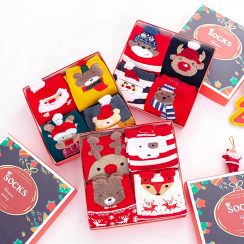 

Autumn and winter christmas cartoon box tube cotton socks women foot, 4 colors