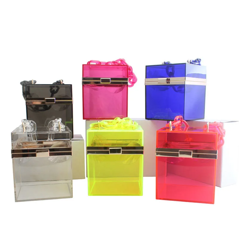 

Luxury fashion transparent boxed shoulder crossbody handbag women clear acrylic tote clutch purse