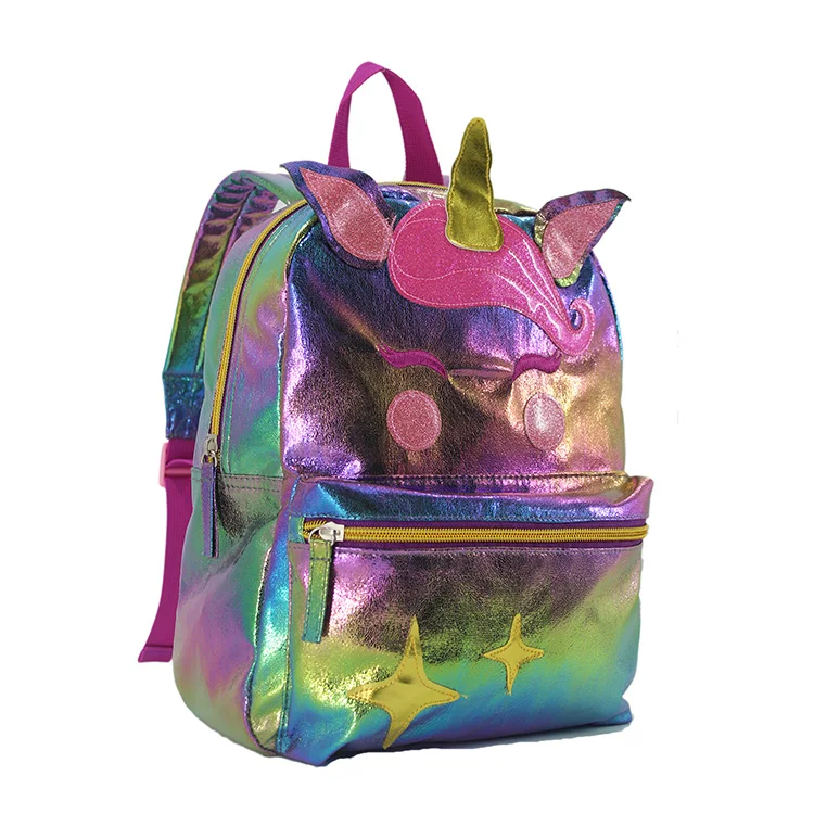 

ECO friendly Gradient Ramp rainbow reflective PU Cute Preschool Toddler Unicorn Kids bag Backpack for Girls, As sample or customzied