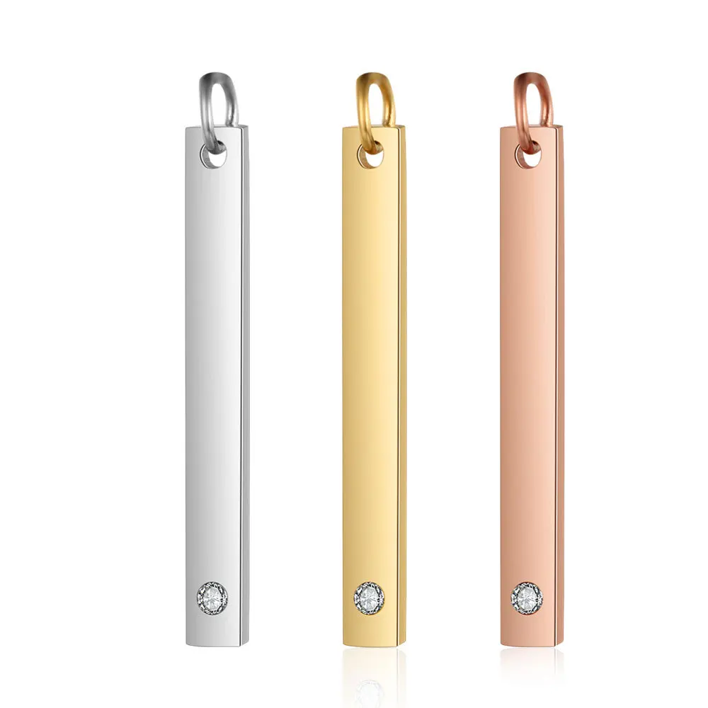

Wholesale Silver/gold/rose Gold Charms Stainless Steel Bar With White Diamond Necklace Pendant