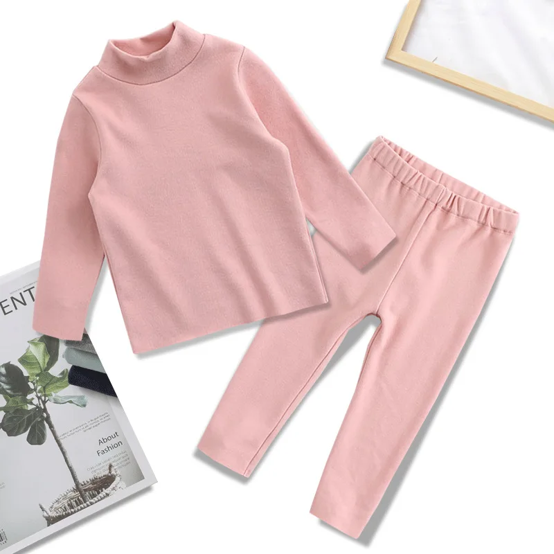 

children pajamas kids plain candy color cotton pajamas sets girls boys long sleeves high collar sleepwear