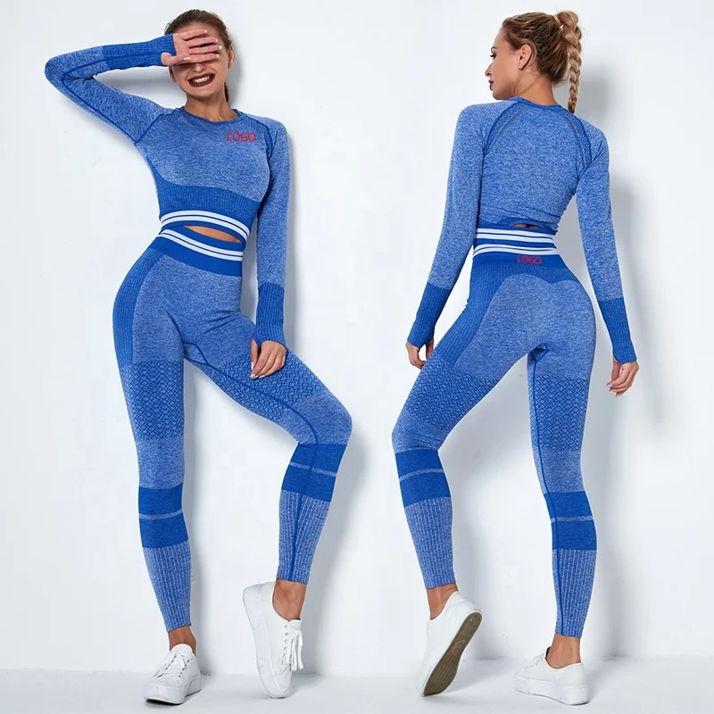 

The Latest Seamless Women Yoga Sets Female Sport Gym Suits Long Sleeve Wworkout Set, Blue,pink,black,grey