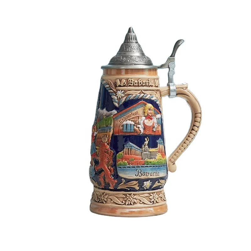 

Beer Stein German Beer Stein Ceramic Beer Mug Handmade Cup Tankard Petwer Lid Germany Coats of Arms Relief Gifts, Customized color