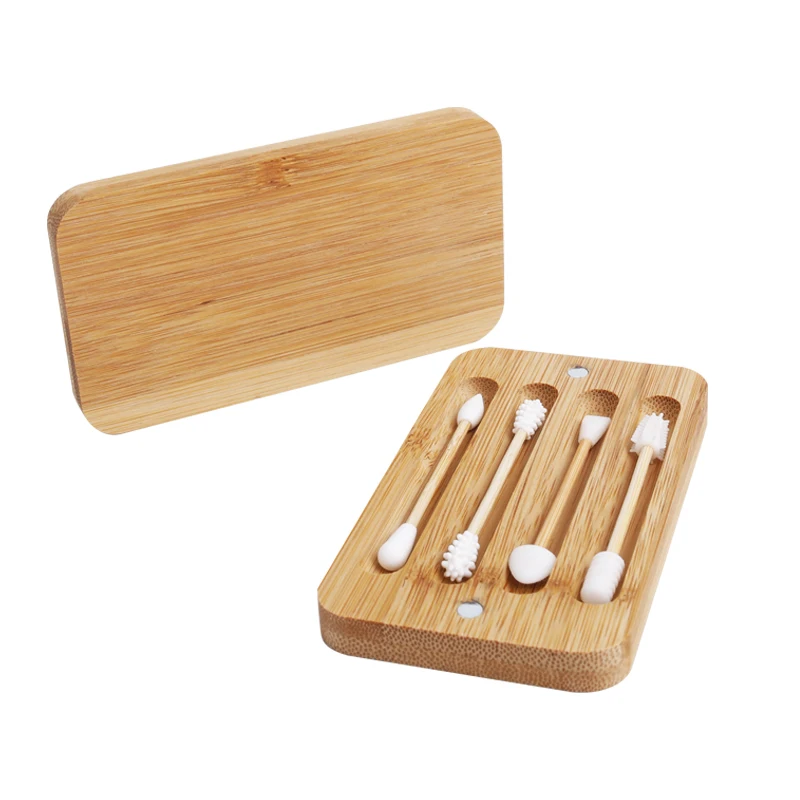 

Custom logo Reusable Cotton Portable Silicone Swab for Ear Cleaning Cosmetic, White