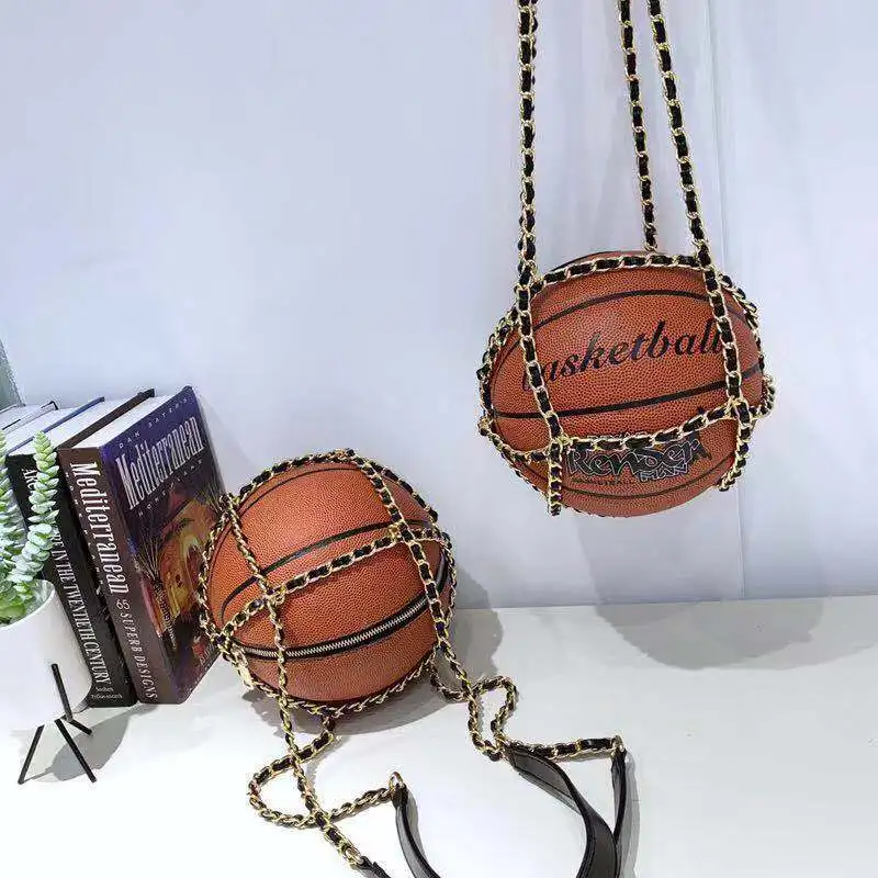 

hottest sale famous handbags basketball shaped handbags all star basketball purse with long snake chain