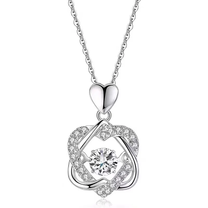 

S925 silver gold plated 0.4ct heart-shaped moissanite dancing diamond pendant necklace