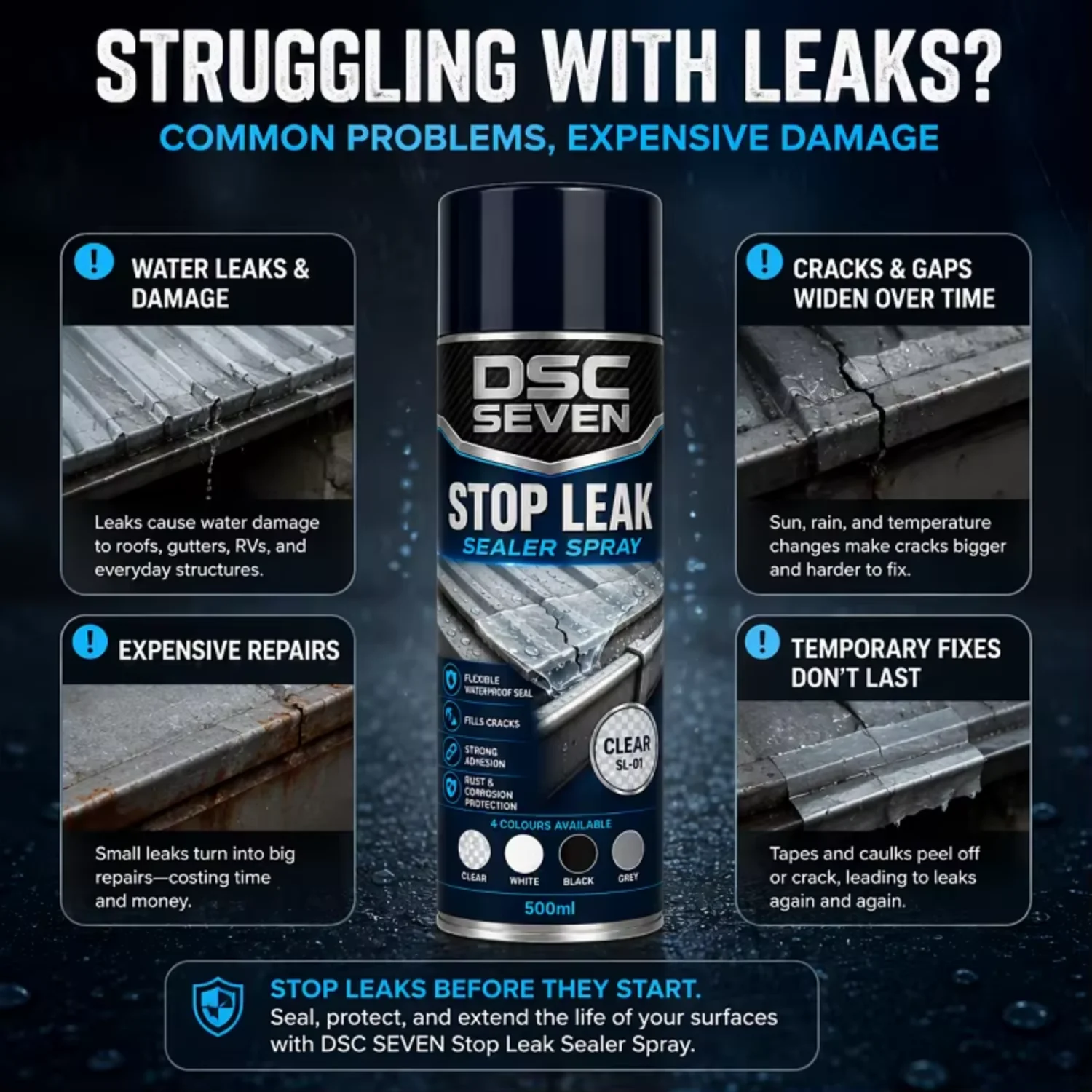 Elastic Waterproof Sealant Spray Stop Leak Rubber Coating for Metal Gutter & Drain Pipe
