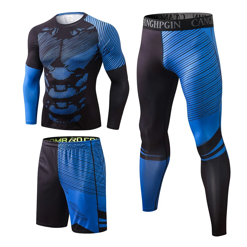 

Men's 3 Pcs Sportswear Compression Sport Suits Quick Dry Clothes Sports Joggers Training Gym Fitness Tracksuits Running Set