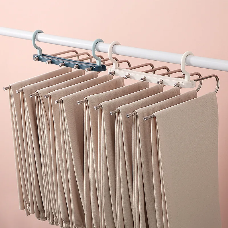 

Amazon Top selling 5 layer custom coat hanger hook magic foldable Plastic metal clothes pants hanger multifunction, Green/blue/pink/grey