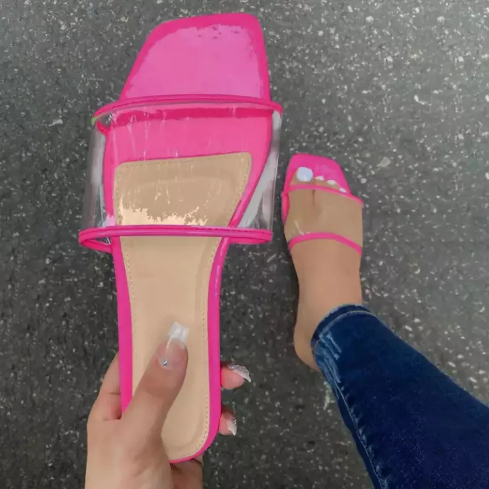 

2021 sandals for women square toe shoes flat ladies slipper outdoor beach slide slippers flip flop ladies casual flat shoes