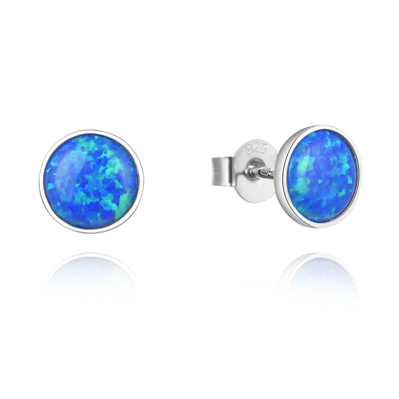 

925 sterling silver 7mm Round Genuine Opal Prong Set Stud Women and Girls Earrings