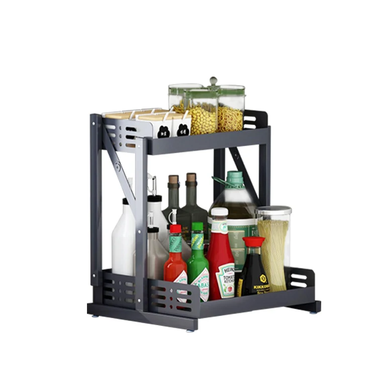 

Foldable multifunctional kitchen spice rack countertop spice rack organizer, Black, white