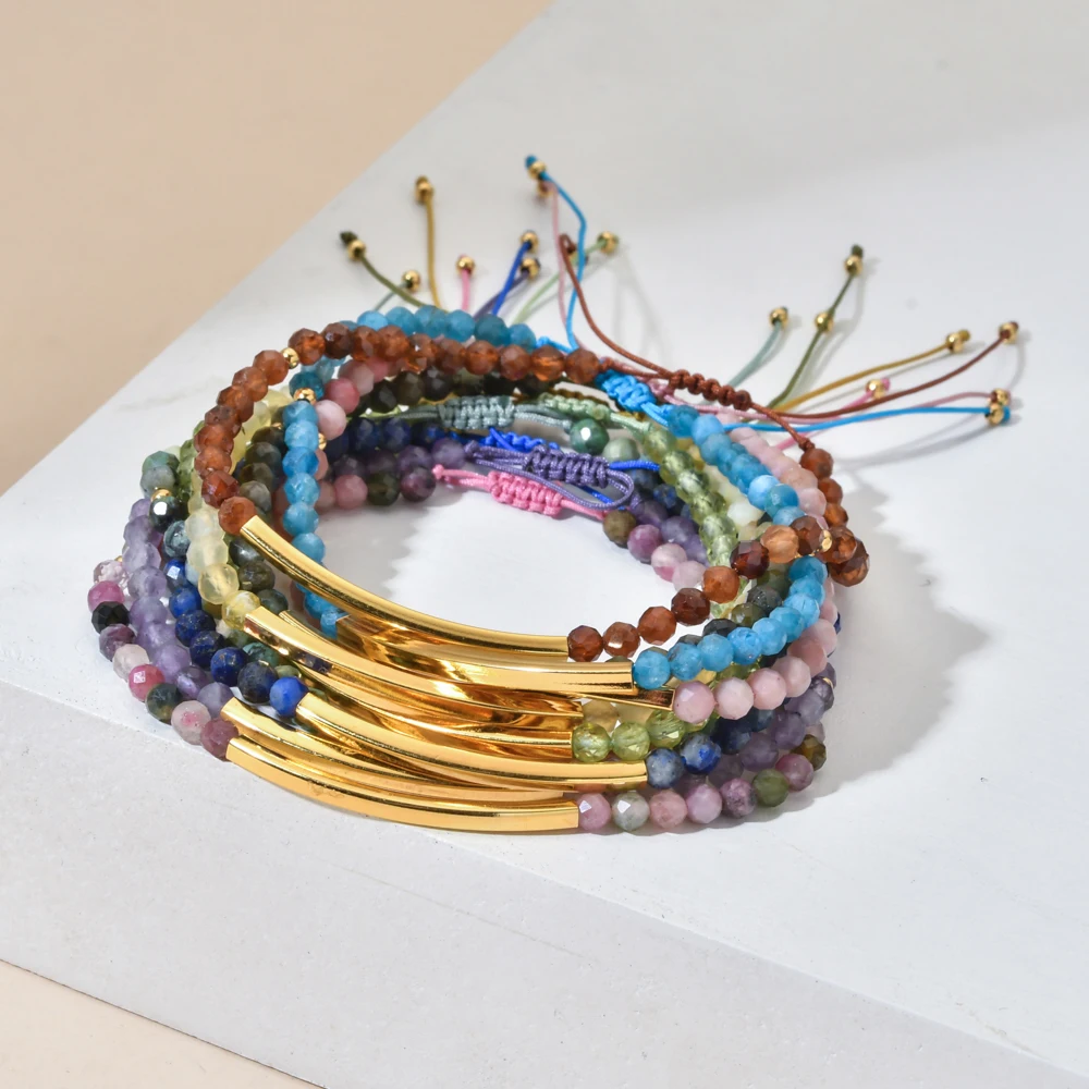 

ZMZY New Tube Handmade Natural Stone Tourmaline Beaded Bracelets for Women Dainty Handmade Jewelry Wholesale