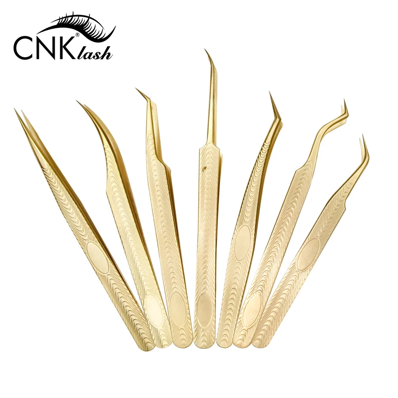 

Professional Stainless Steel Eyelash Print Gold Lash Tweezers For Grafting