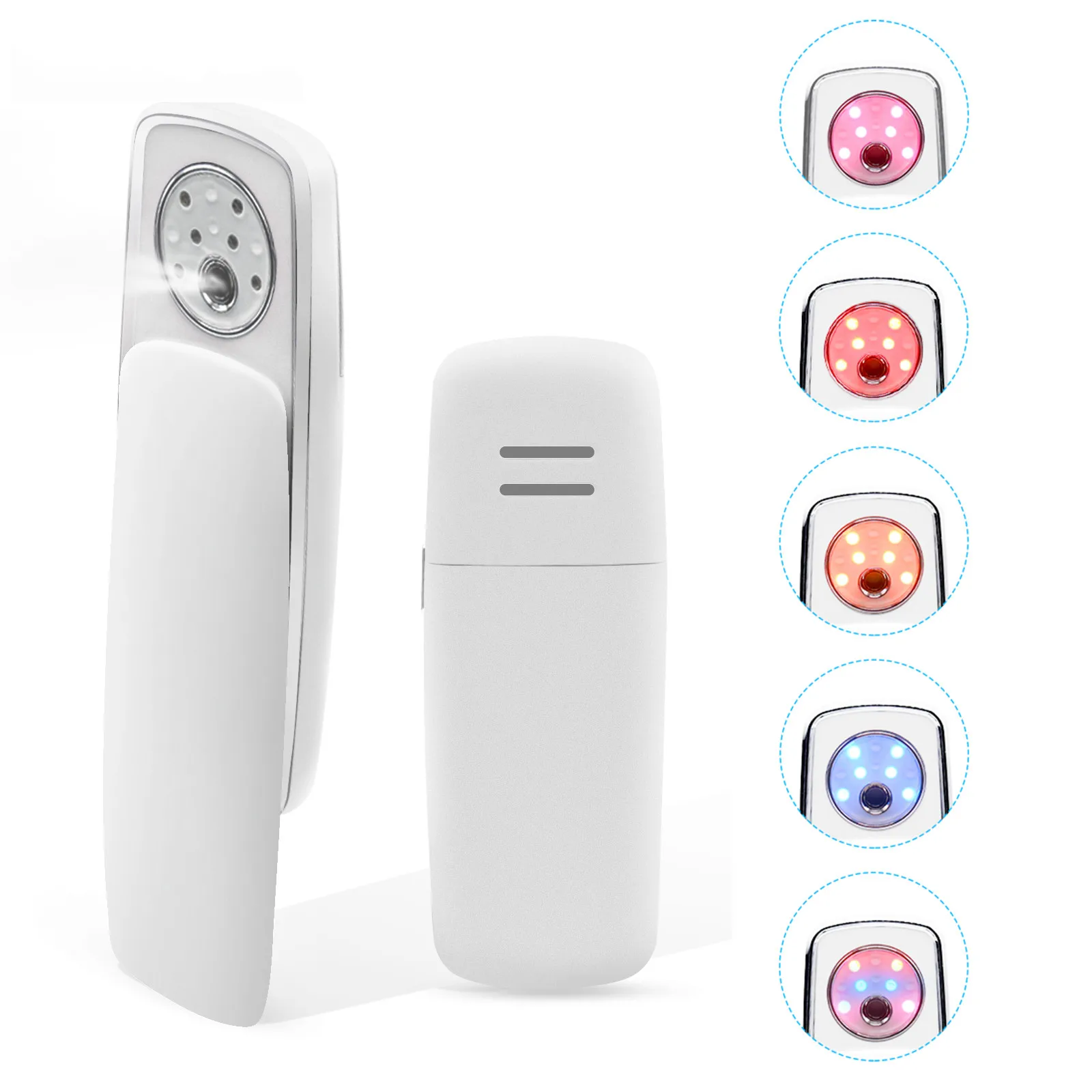 

Hot Sale 4color LED light therapy Battery Powered Facial acnes removal Multi-functional Beauty Equipment With Mist Spray, White