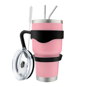 Image of WeVi 20oz 30oz Double Wall Vacuum Insulated Travel Coffee Bottle Stainless Steel with straws, clear lid,handle
