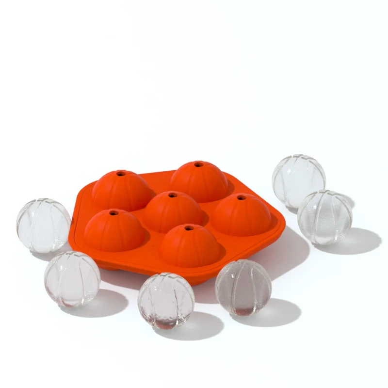 

6 cavity silicone basketball sphere ice mold tray with Food graBpa free, Black orange or customized