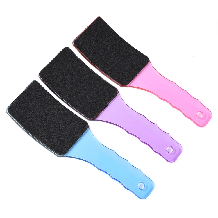 

3 colors foot scrubber dual side sanding foot file callus remover professional pedicure plastic handle curved foot file