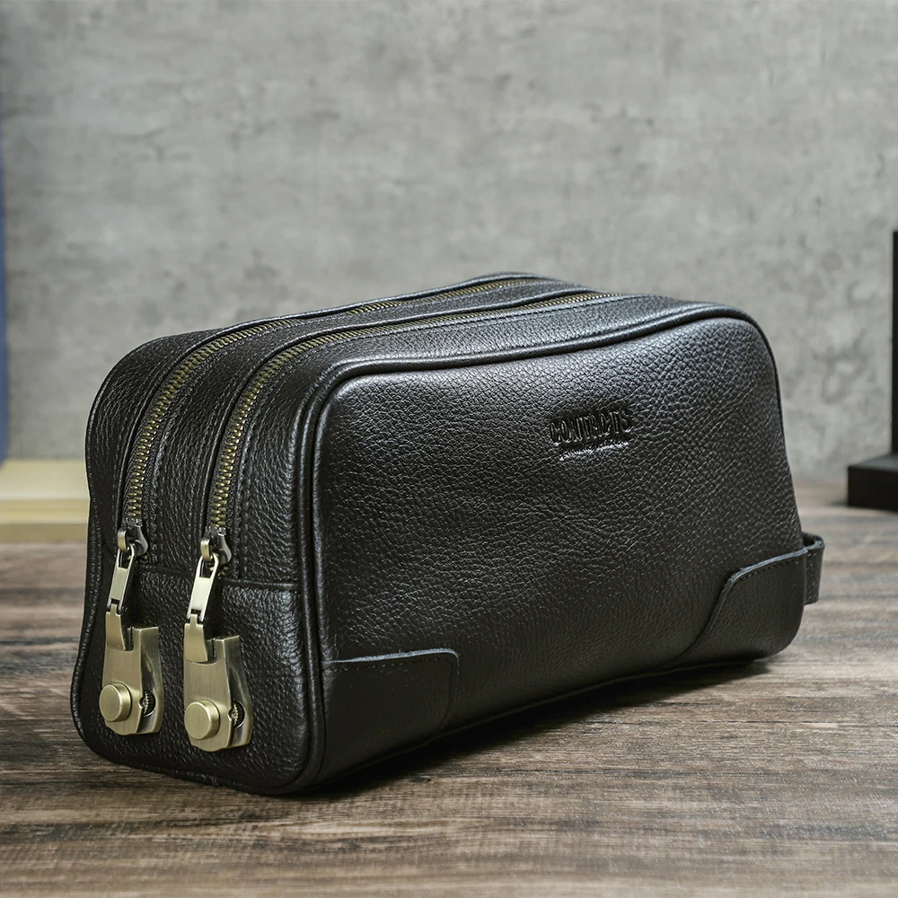 Men's Leather Clutch Bag Anti-Theft Clutch Handbag for Men Double-Zippered Lock Clutch Purse Bag Men With Large Capacity