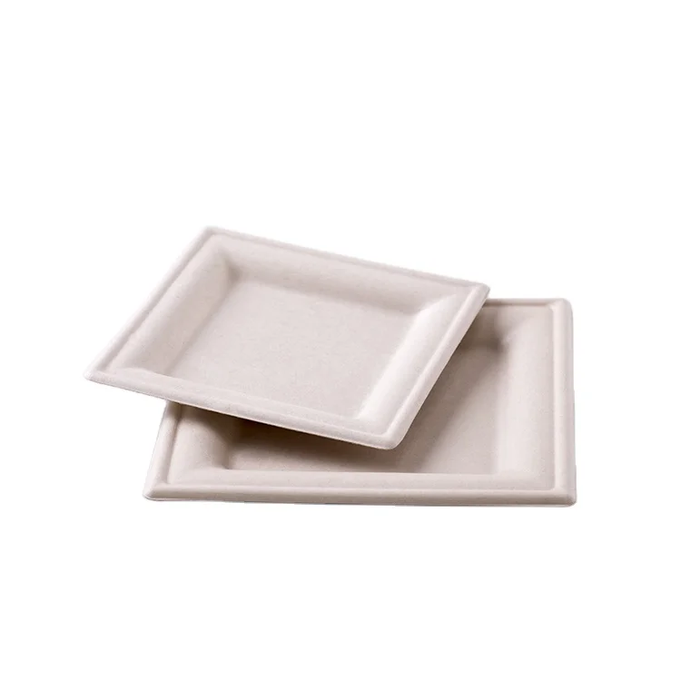 

Disposable Square Wheat Straw Pulp Plates, Light brown