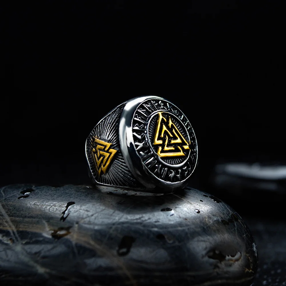 

Stainless Steel Rings with Triangle Designer Wild Antique Gold Titanium Steel Rings for Men Male Vintage Jewelry #7-12, Picture shows