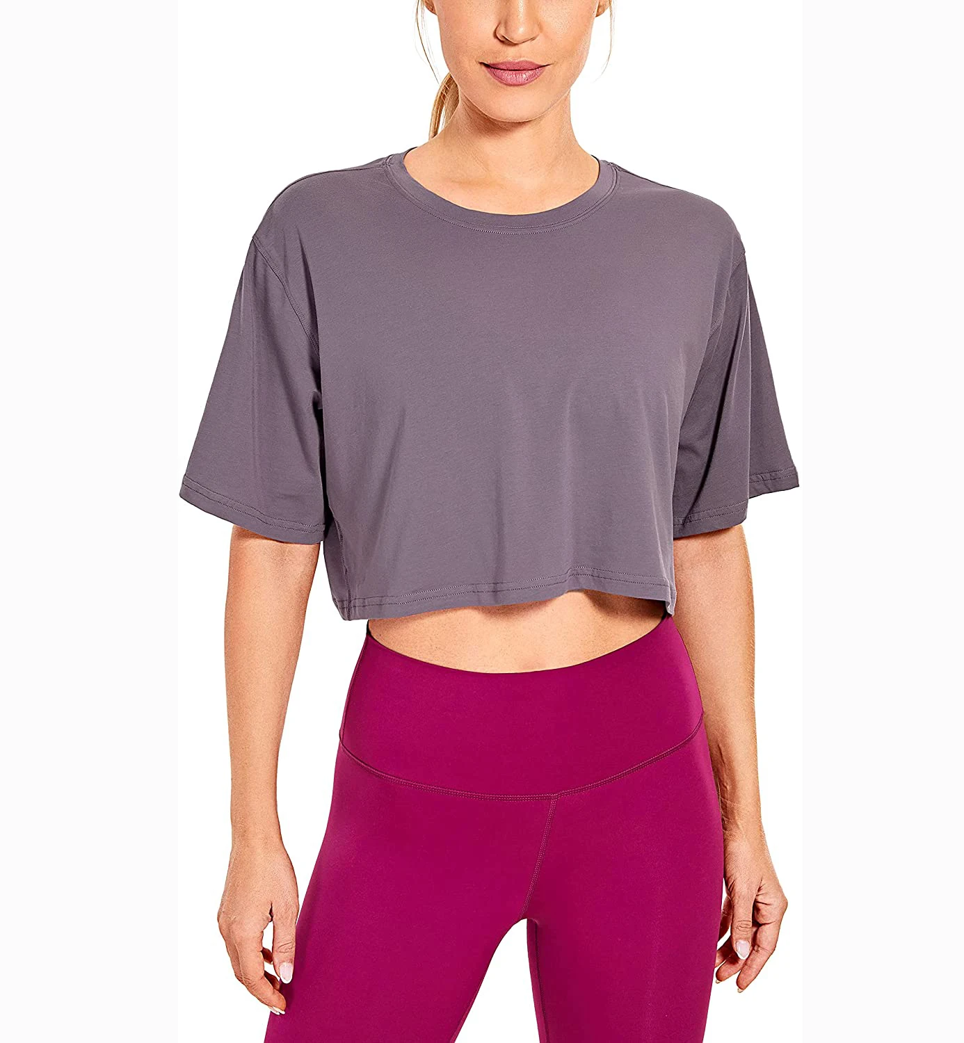 

Women's Premium Cotton Workout Crop Tops Short Sleeve Running T-Shirts Casual Athletic Tees, White