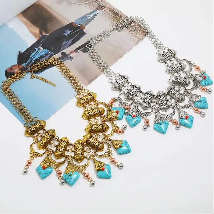 

Europe and the United States exaggerated big stores restore ancient ways necklace turquoise necklace lady dress match