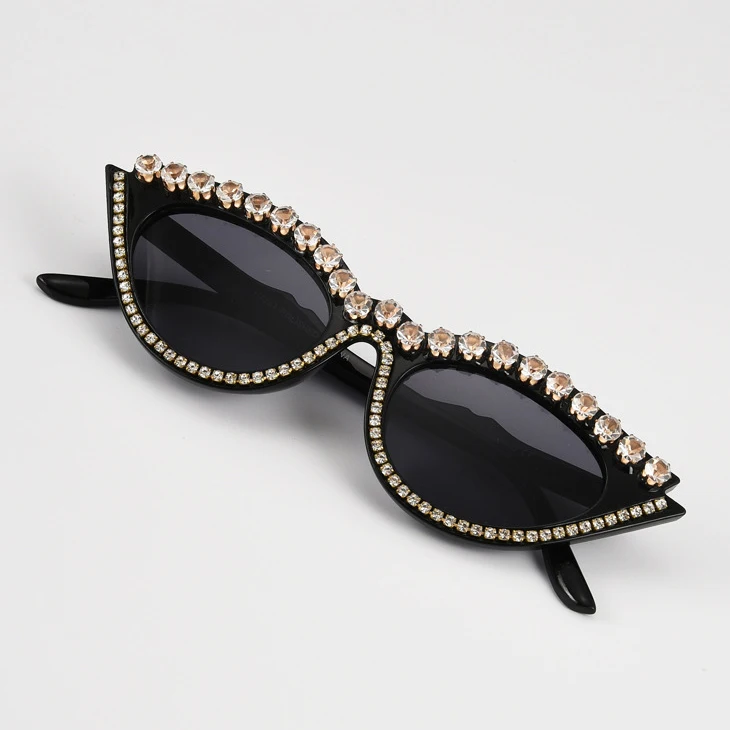 

SKYWAY New Cat Eye Women'S Diamond Sunglasses Hot Selling Fashion Rhinestone PC Frame Black Sunglasses For Female