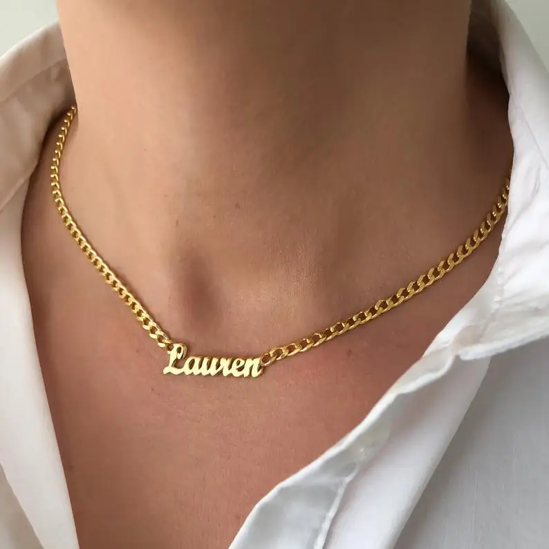 

NS1131 HIgh Quality Gold Plated Stainless Steel Letter Word Initial Nameplate Custom Name Necklace,Personalized Name Necklace