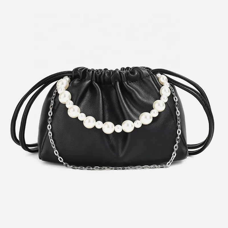 

New pearl chain fashion messenger bag fold cloud bag versatile armpit bag soft PU