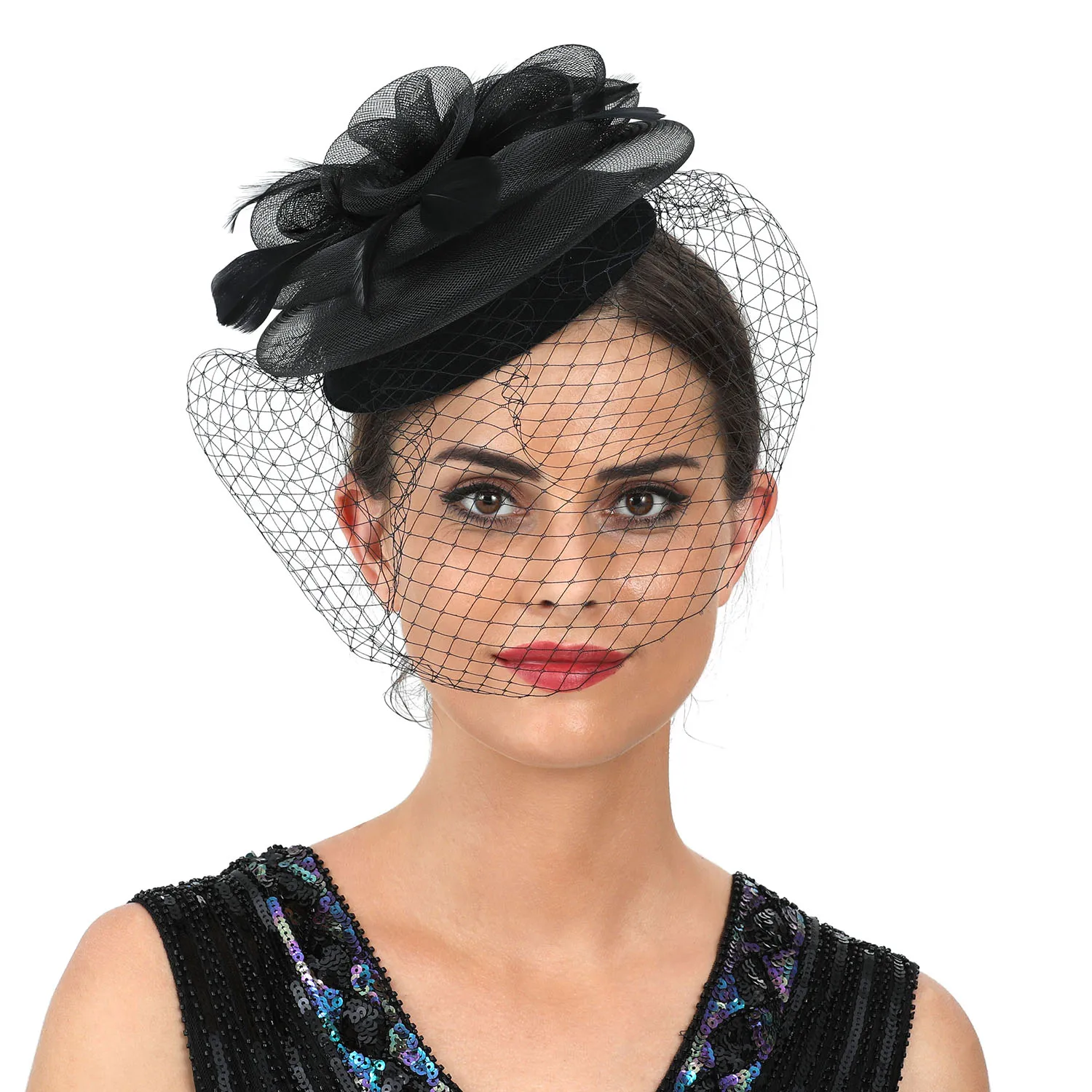 

Hot Sale Feather Wedding Accessories for Women Wholesale Fascinator Kentucky Derby Hat Hair Hoops for Girls