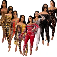 

C92128 Women winter two piece set leopard snake bodycon sexy jumpsuit set and rompers fashion clothes bodysuit women one piece