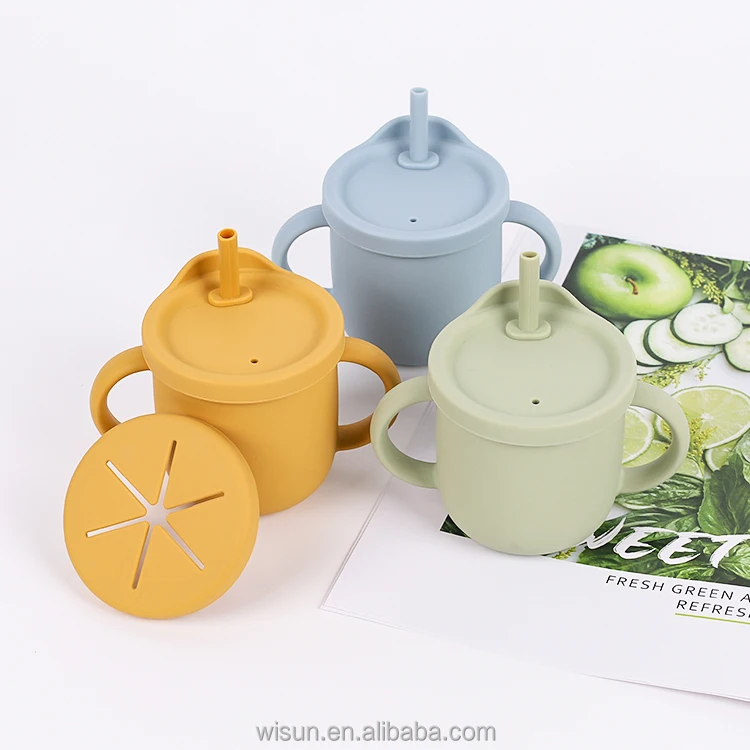 

Other baby need Oem Custom soft toddler cup snack cup silicone training sippy straw cup with cover dinnerware set for baby