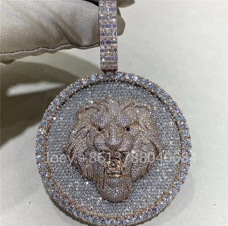 

Customized Iced Out Hip Hop Pendant Jewelry VVS Moissanite Diamond 925 Silver 14K/18K Gold Plated Round Pendant Necklace