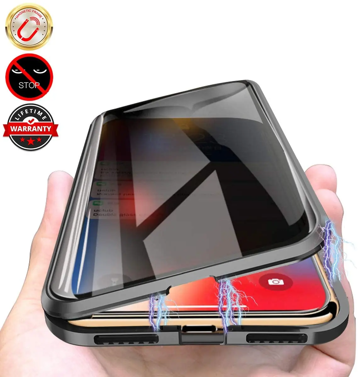 

Anti Peep Magnetic Adsorption Double Sided Glass Privacy Screen Protector Metal Bumper Anti Spy Phone Case for iPhone 13 Pro
