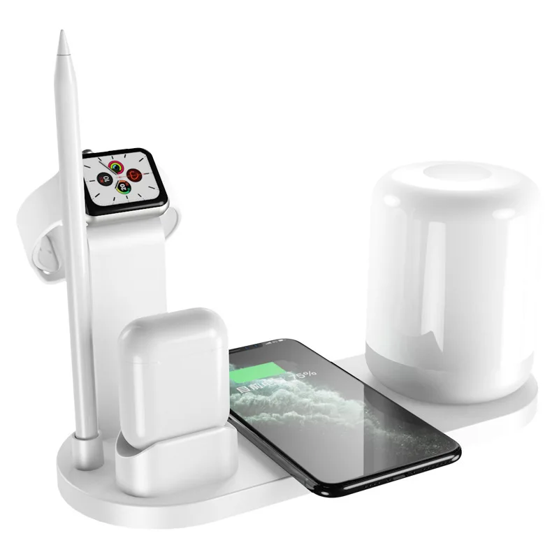 

Universal Multifunctional 10W Fast Charging 5 In 1 Cell Phone wireless charger Stand With Led Lamp, White/black/pink