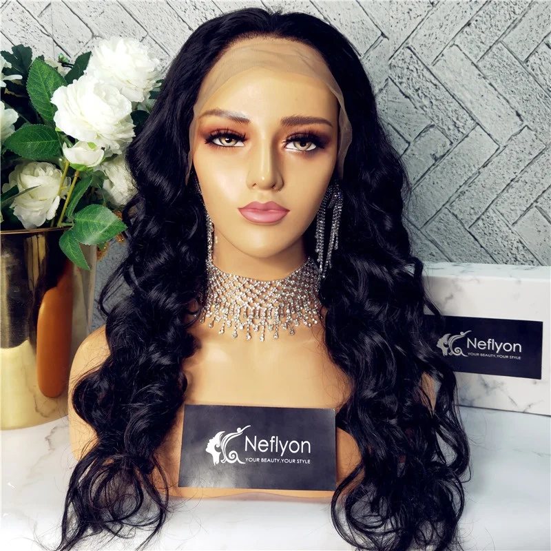 

Neflyon virgin hair raw Indian human hair wigs lace front loose wave wig lace front wig