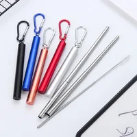 

Free samples collapsible metal straw 304 stainless steel telescopic straws with canvas bag folding drinking straw for outdoor