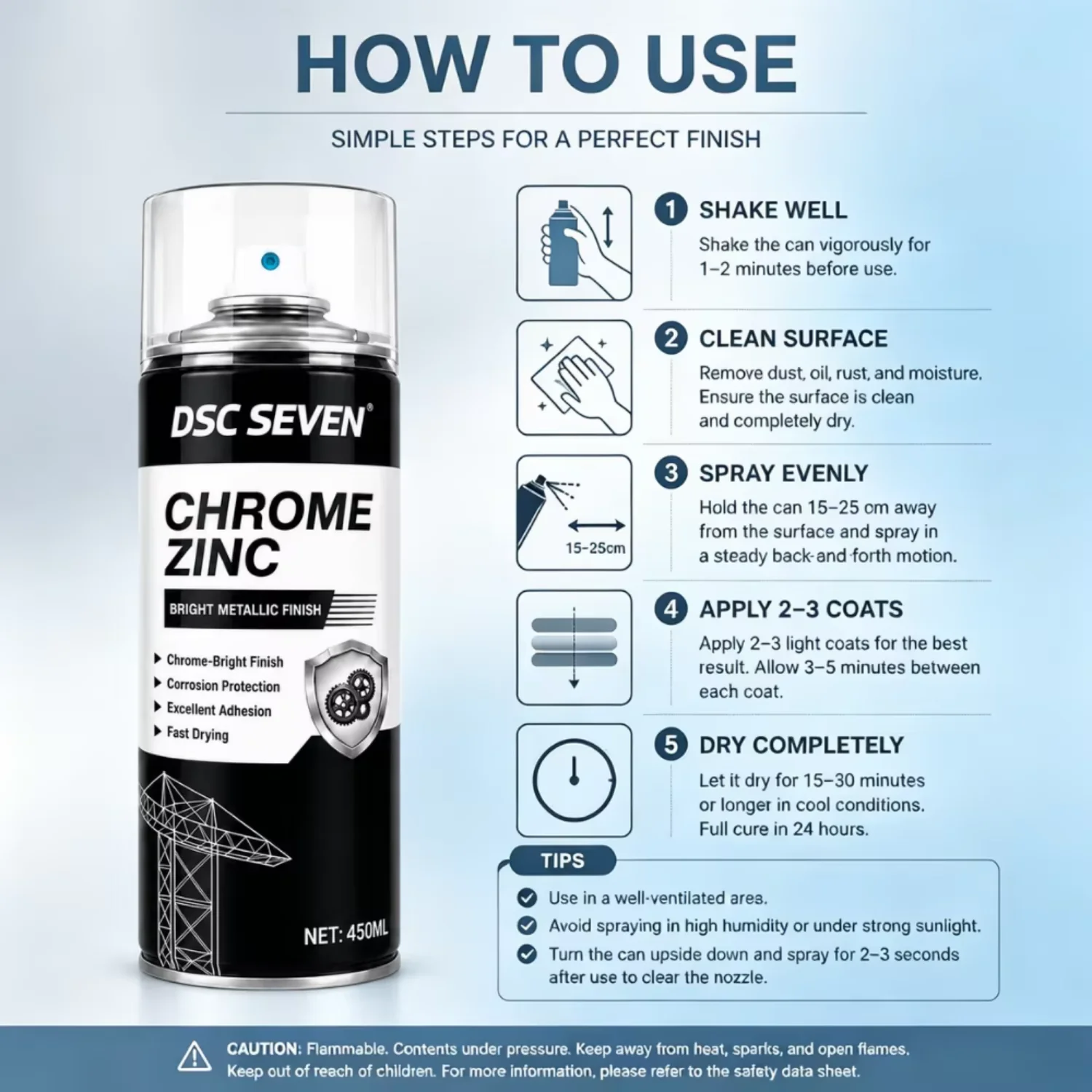 Professional Grade Acrylic Chrome Zinc Coating 400ml Aerosol Spray Paint Industrial Strength Rust Prevention Excellent Adhesion