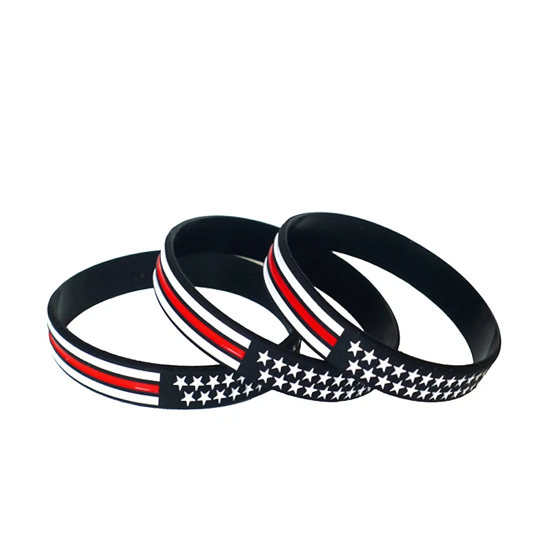 

Custom American USA America flag red blue white thin line silicone rubber bracelet wristband, Pantone color