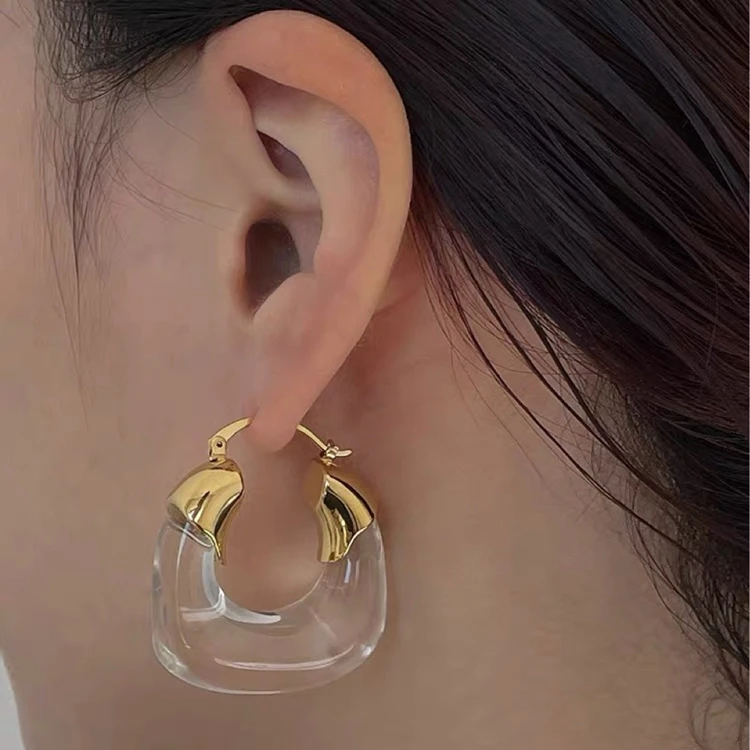 

2021 Korean Fashion Earrings U Shape Gold Plated Acrylic Resin Hoop Earrings