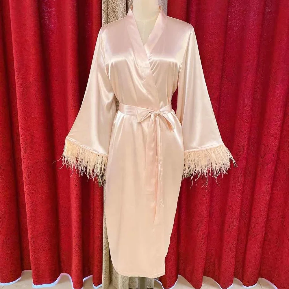 

New best selling sexy robe with feathers, Customized color
