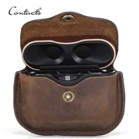 

contact's dropship wholesale genuine cowhide leather vintage airpod wireless charging bluetooth earphone protection case leather