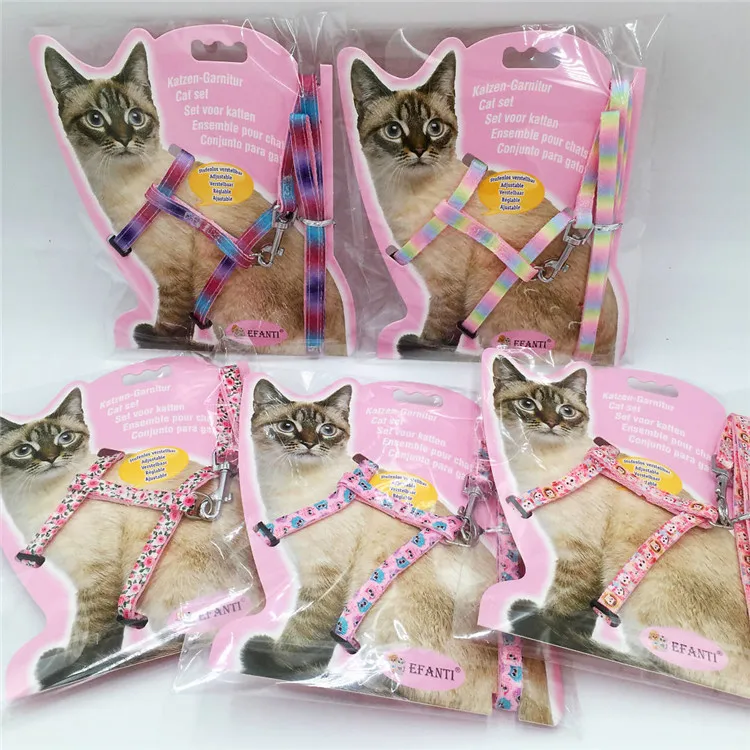 

Pink color adjustable cartoon patterns custom cat harness and leash set, Pink , yellow , red , orange , black etc.