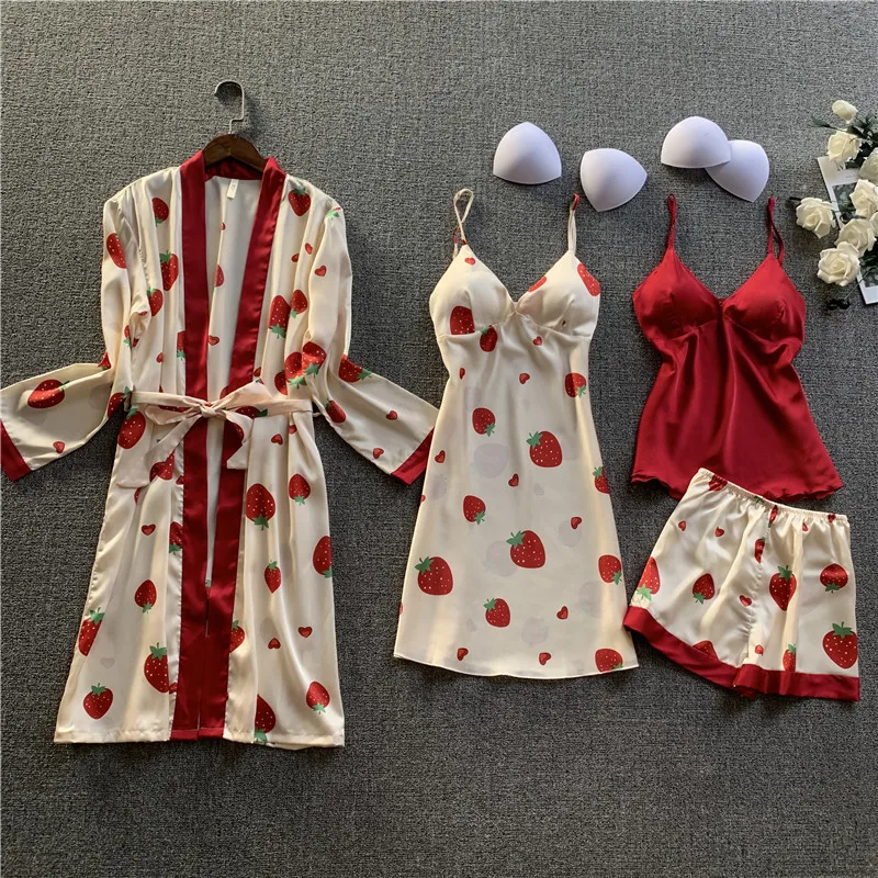 

Summer Fashion 4-Pieces Pyjamas Sleepwear Printed Set Pajamas Women