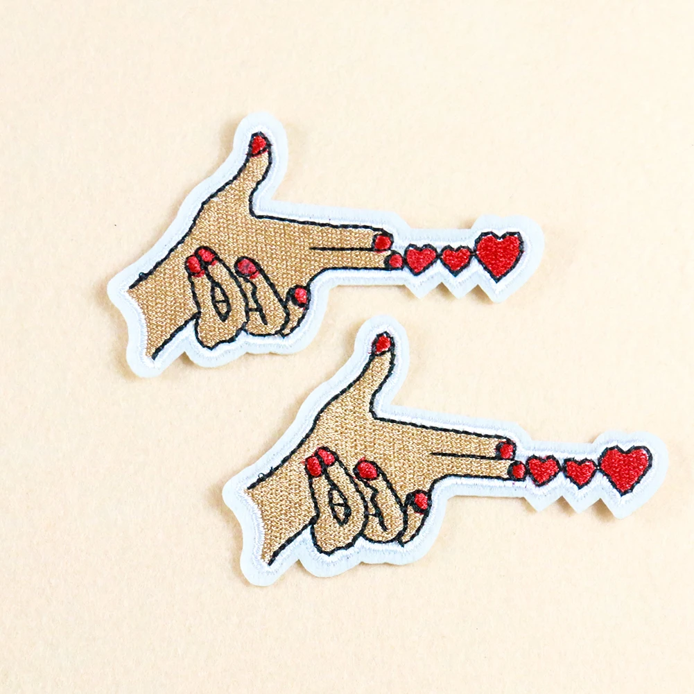 

2019 The new custom Love gesture symbol embroidered patches Iron on patch for clothes, Picture