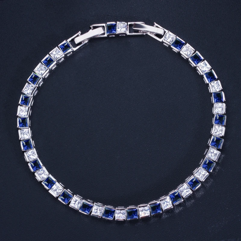 Concise Style White Purple Red Green Blue Black Cubic Zircon Party Bridal Tennis Bracelet for Women Silver Plated Jewelry