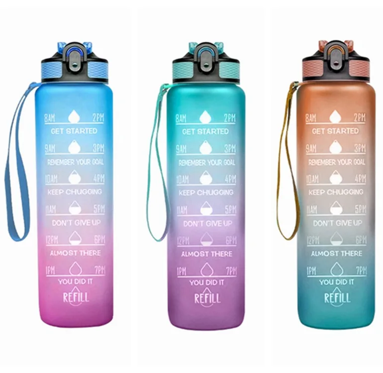 

32oz Motivational Time Marker fruit bottle Drink Reusable Tritan Sports Water Bottle with Filter for Gym and Outdoor, Customized color acceptable