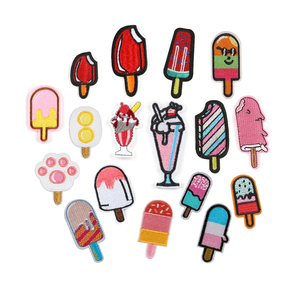 

hot sale milk shake dessert theme iron on embroidery ice cream lolly patches for garment bag diy craft