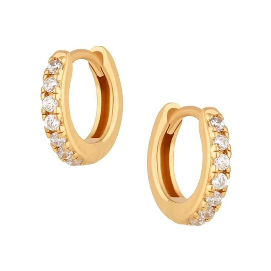 

925 sterling silver vermeil cubic CZ pave hoop huggie earring